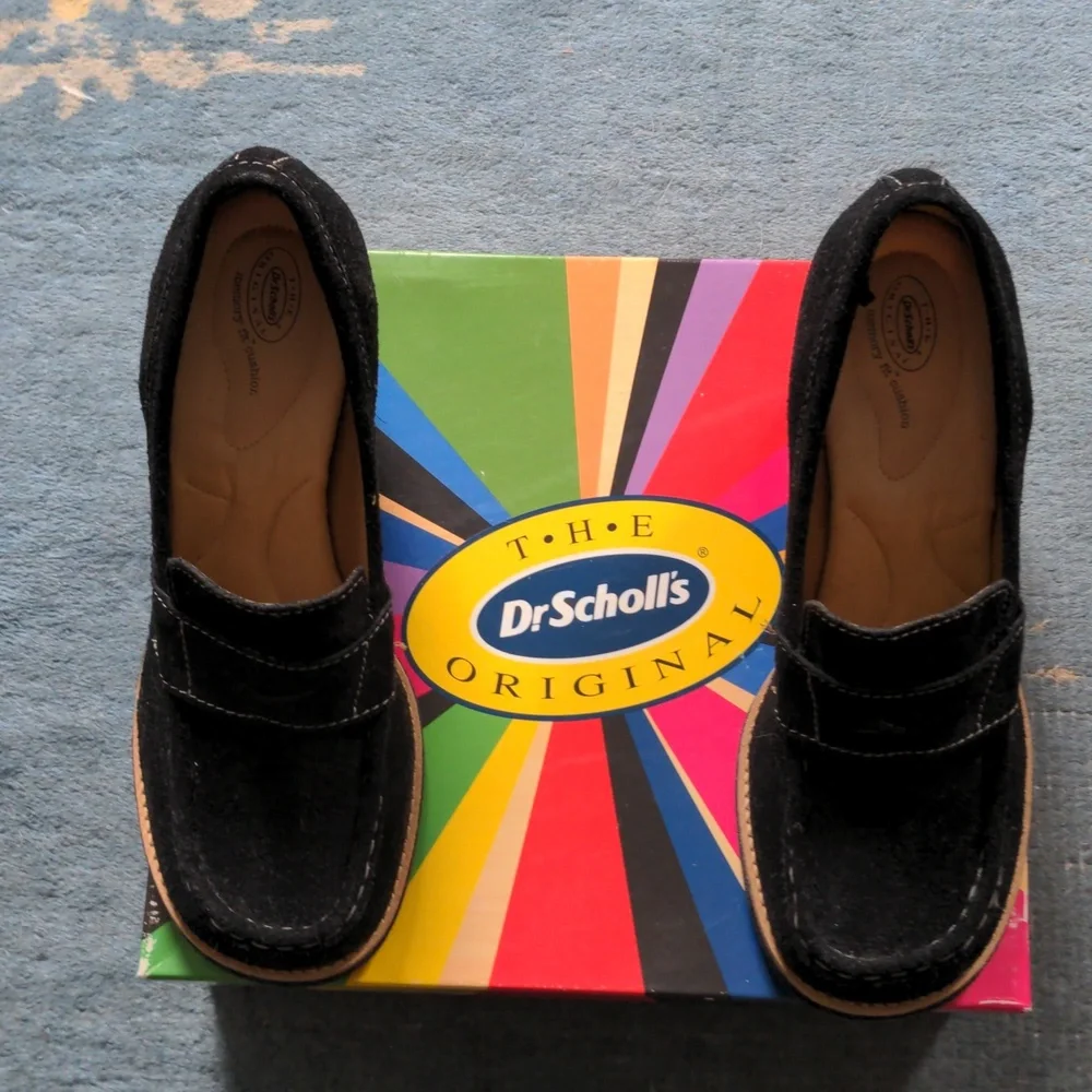 Dr. Scholl's Black Suede Women's Loafers, New, 9 1/2 M, Wedge Heels, Zenith